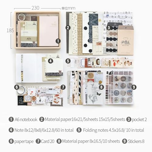 Image of VIBE VISTA Vintage Aesthetic Scrapbook Kit,346 Pcs,A6 Grid Notebook,Washi ,Envelopes,Scrapbook Papers,Folding Labels,Background Papers,Photo Frames,Calendar Stickers,Stickers (Rotat Street,Beige)