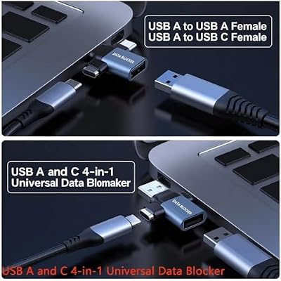 Data Blocker, USB C Data Blocker for iPhone 15 16 & Any USB C Mobile Phone Charging, Protect Against Juice Jacking, Hack Proof 100% , USB Data Blocker Adapter (4-Pack) (4 Pack Grey)