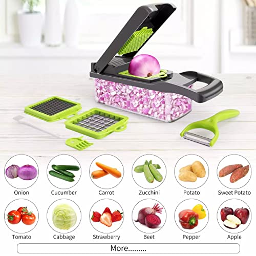 13 In 1 Super And Professional Vegetable Chopper, Onion Chopper, Food Chopper, - Multifunctional Vegetable Cutter Veg Onion Dicer Salad And Potato Cutter - Egg Slicer Yolk Separator And Peeler(Green) #TOP2