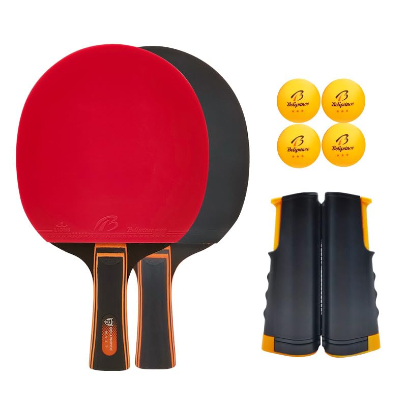 Tischtennisschläger Set, Tischtennis Set Tischtennis-Schläger mit 4 Bällen,2 Tischtennisschlägern Ausziehbare Tischtennisnetz und Tasche