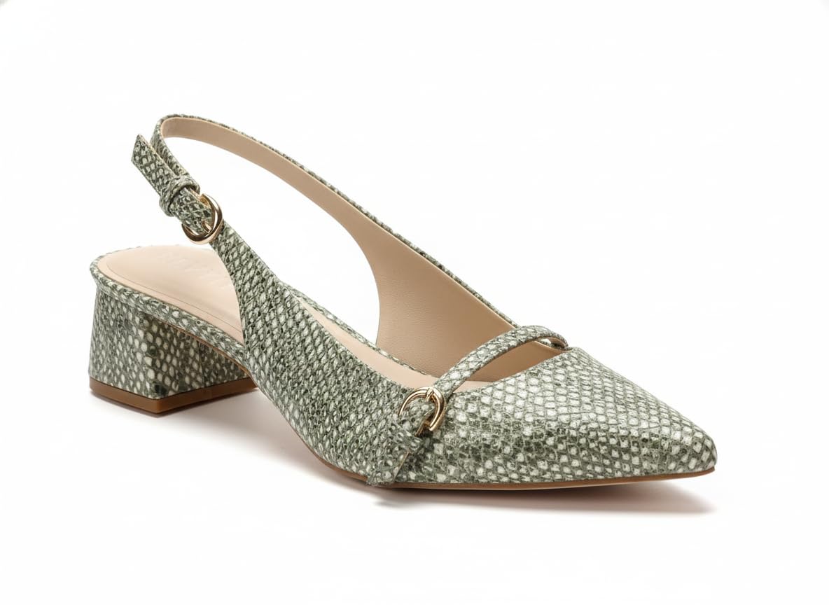 Women's Snake Print Comfortable Slingback Sandals, Pointed Toe Block Heel, Textured Pattern, Comfort Footwear with Buckle Closure-image-16