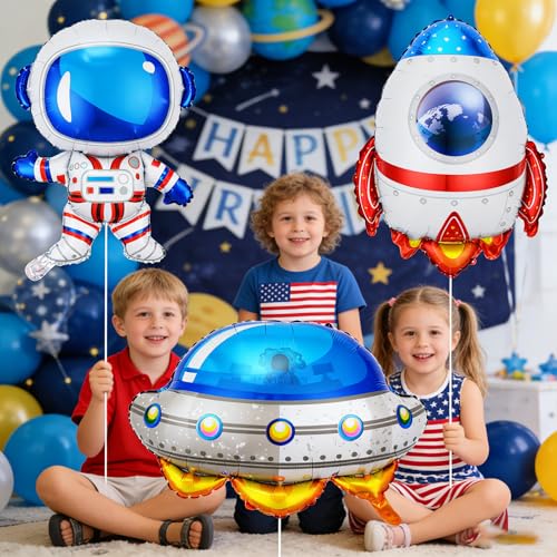 Image of Space Themed Party Decorations Balloons,6pcs Space Balloon Birthday Party Decorations,Astronaut UFO Rocket Mylar Balloons,Astronaut Birthday Decorations Baby Shower