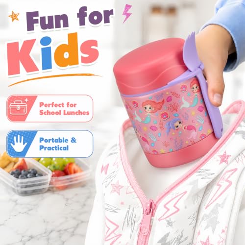 Image of 10oz Soup Thermo for Hot Food Kids,Lunch Thermo Kids Food Jar with Spoon Hot Insulated Food Containers,Leak Proof Stainless Steel Wide Mouth Lunch Thermo Jar for School(Pink-Mermaid)