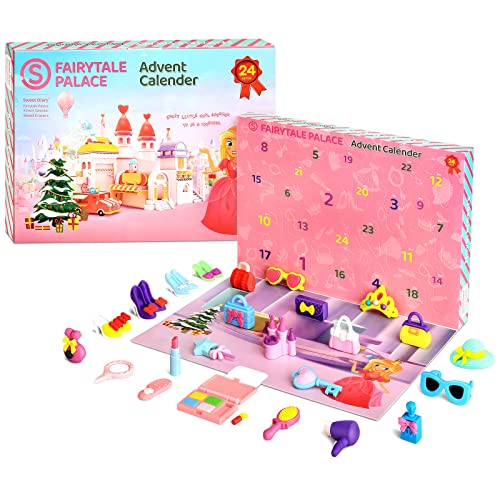 Advent Calendar2021, Christmas Advent Calendar for Girls, Fairytale Palace Erasers Toys Set, Includes 24 Fairytale Palace Miniature SBuilds, Palace, Crowns, Magic Wands, High Heels and Many More Fun