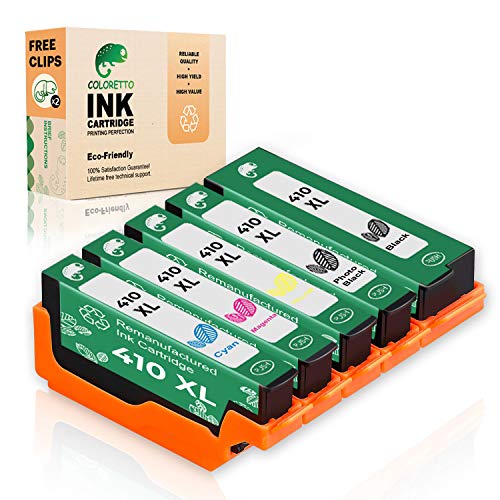 Coloretto Remanufactured Ink Cartridge Replacement for Epson 410 T410XL to use with Expression XP-530 XP-630 XP-635 XP-640 XP-830 XP-7100 Printer (2Black 1Cyan 1 Magenta 1Yellow) Combo Pack