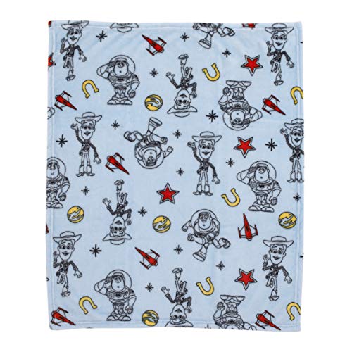 Image of Disney Toy Story 4 Super Soft Blue, Yellow, Red Buzz Lightyear Woody Star Rocket Horse Shoe French Fiber Baby Blanket, Blue, Red, Yellow (4141501P)