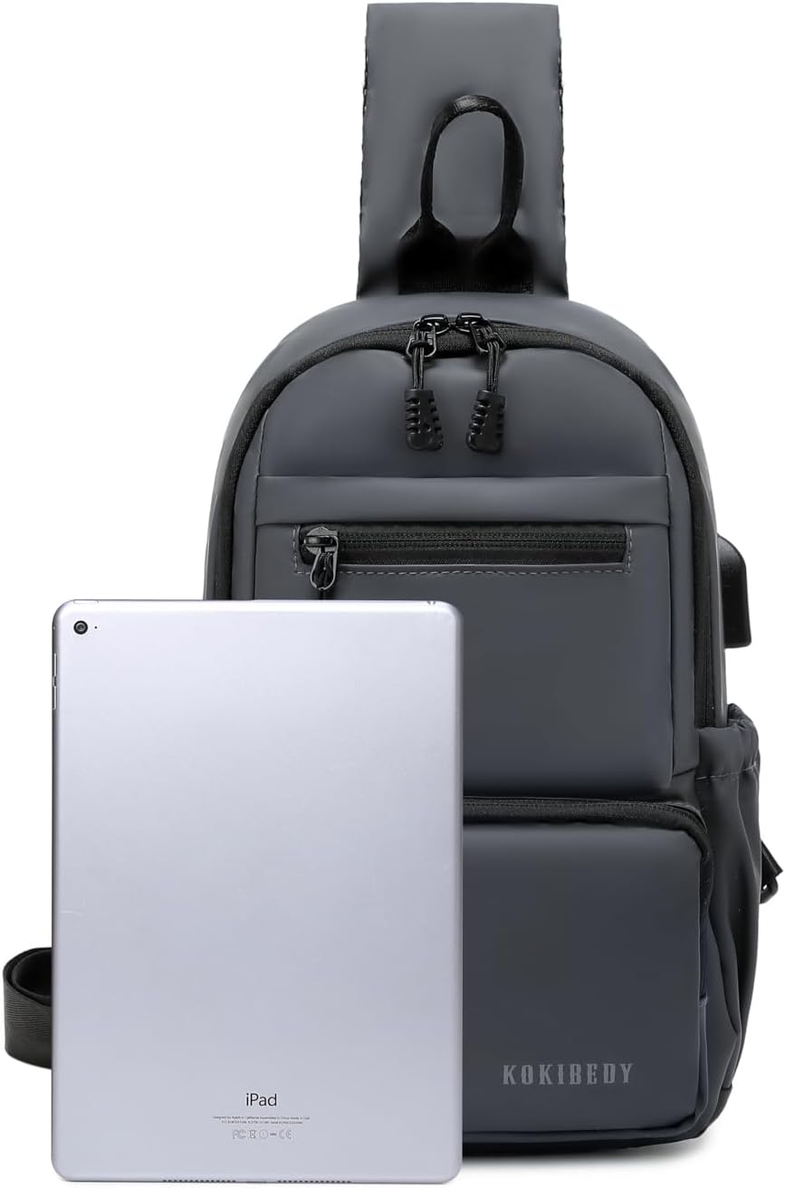 Anti Theft Sling Crossbody Backpack Shoulder Bag for Men,Mini Chest Bags with USB Charger Port For Casual Camping Biking Travel Cycling (Grey) - Image 2