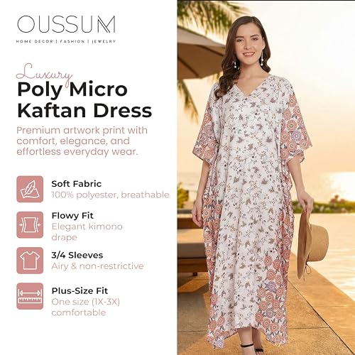Image of Oussum Women Long Maxi Plus Size Polyester Kaftan Gown, Womens Kaftan Dresses Lounge Resort Wear, Plus Size Kaftan