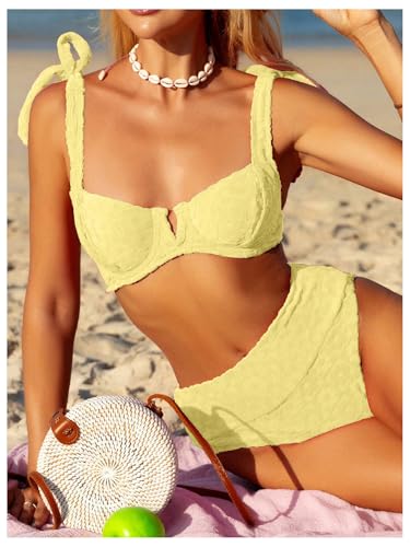SOLY HUX Women's High Waisted Bathing Suit Tie Shoulder Underwire Summer Swimsuit Bikini Set4