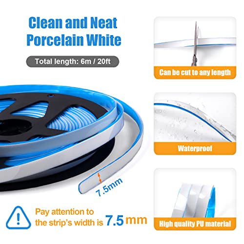Keqkev Deckenleiste abziehbar und klebbar, flexible Zierleiste selbstklebend, Dichtungsstreifen für Herd, Spüle, Toilette, Fliesenkante, Wandecke, Fußleiste, Boden (Weiß)