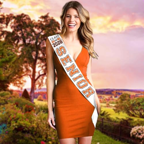 RhinestoneSash Senior Sashes Class of 2025 2026 - Orange and Black PREMIUM GRADE SATIN Sash - Senior Night Supplies4