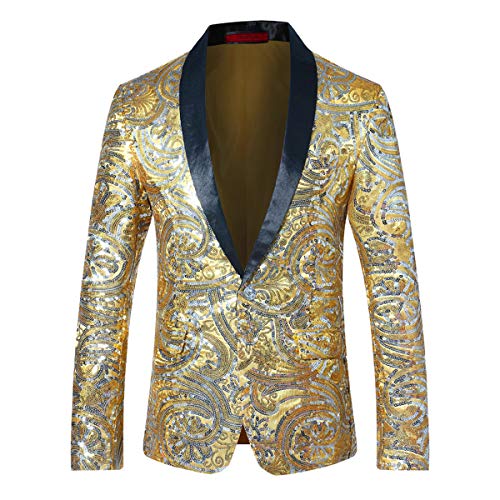 Mens Blazer One Button Dress Coat Prom Wedding Party Jacket Slim Fit Suit Separates Golden