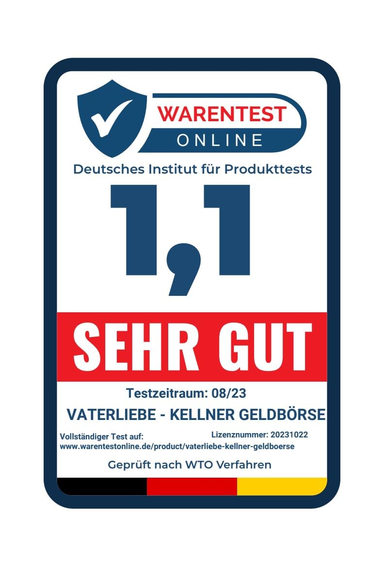 VATERLIEBE Kellner Geldbörse Leder – großes Kellnerportemonnaie mit viel Platz, großen Fächern & großem Kleingeldfach – weiche Nappa Leder Kellnerbörse mit stabilem Verschluss
