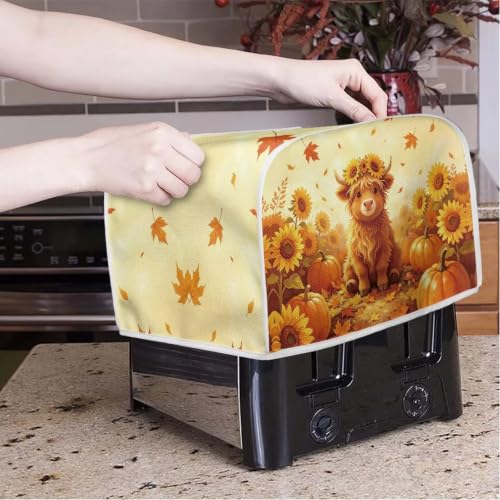 Image of Fall Highland Cattle 4 Slice Toaster Cover Thankisgiving Decor