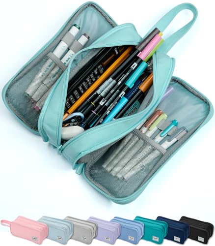 Image of SPACEMATE Pencil Case Pouch Box Bag School Supplies Girls Boys Kids, Cute Preppy Stuff Big Capacity Aesthetic Pen Organizer, Back to College Stationary, Eggshell Blue, Extra Large Style, 2300ml