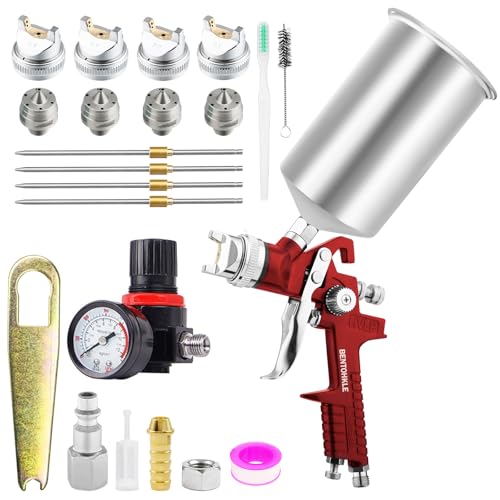 HVLP Gravity Feed Air Spray Gun with 1.4/1.7/2.0/2.5mm Nozzles an...