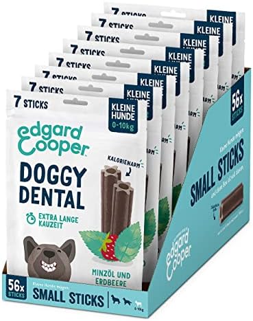 Edgard Cooper Snacks 56 Dental Stick Kleiner Hund Natural 8x7 Kausticks Zahnpflege Minze Erdbeere, Einmal täglich, Kalorienarm, Langes Kauen Effektiv, Frischer Atem