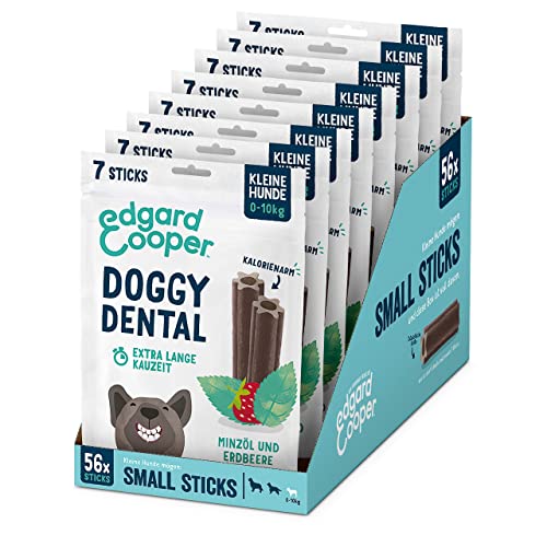Edgard Cooper Snacks 56 Dental Stick Kleiner Hund Natural 8x7 Kausticks Zahnpflege Minze Erdbeere, Einmal täglich, Kalorienarm, Langes Kauen Effektiv, Frischer Atem