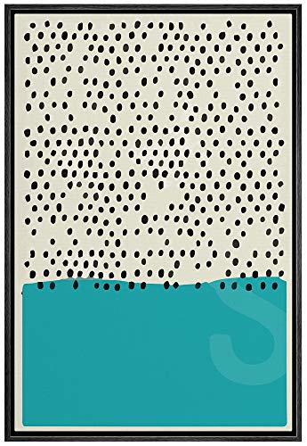 Up To 50% OFF IDEA4WALL Framed Canvas Print Wall Art Black Dots with Teal Color Field Geometric Patterns Illustrations Modern Art Chic Relax/Calm Ultra for Living Room, Bedroom, Office - 24x36 Black