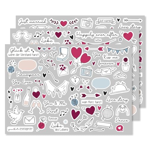 Set de pegatinas para boda Berry Blue I álbum de fotos libro de visitas decoración scrapbook con bonitos motivos y frases en alemán inglés rosa verde I dv1215