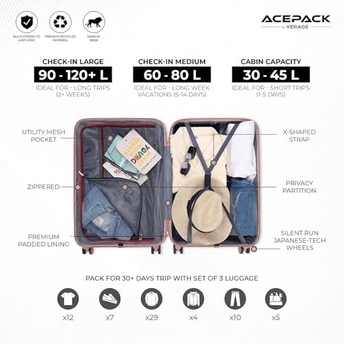 Image of ACEPACK by Verage Megatron Hard Side Polypropylene Luggage Large Check in 103L | Lightweight Unbreakable Suitcase Set with 360 Silent Spinner Wheels, Number Lock & Telescopic Handle