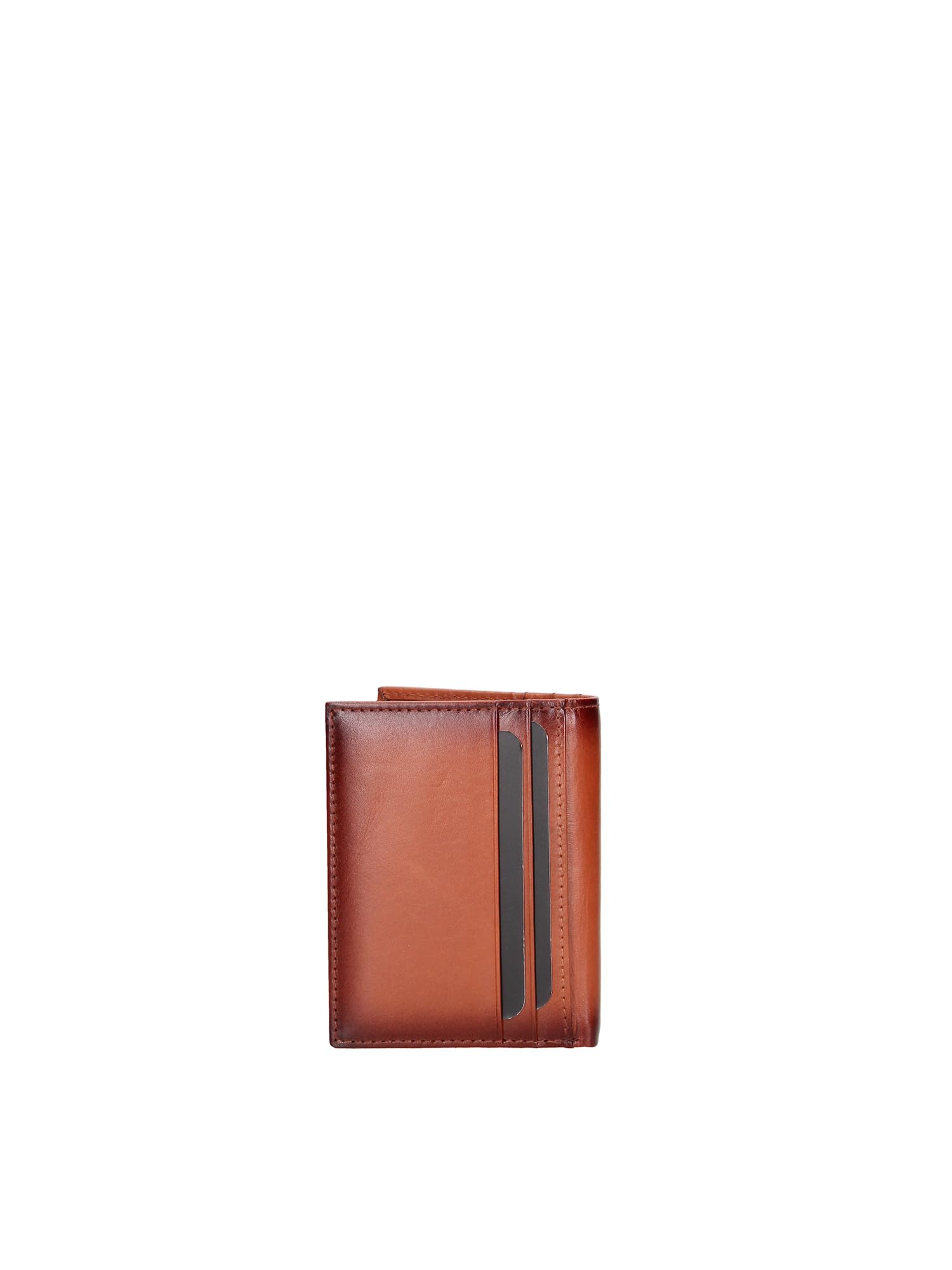 MOMO Design Cartera Hombre Piel Auténtica Marrón Oscuro Slim Compacta Unica 10.5x8x1.5 cm Cognac