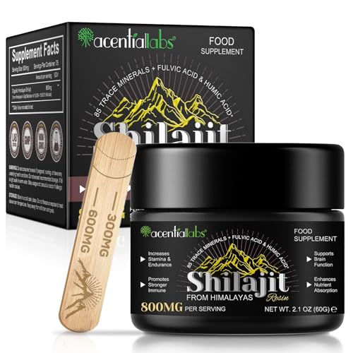 Shilajit Puro del Himalaya 60g, Shilajit Resina de Himalaya Original Rica en 85+ Oligoelementos, Ácido Fulvical y Ácido Húmico, Vegano y Sin Aditivos, 800mg