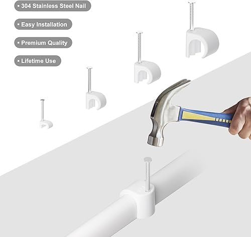 Miniatura 2 de Paquete de 200 clips de cable color blanco, de acero inoxidable 304, resistente a los rayos UV y a la intemperie, gestión de cables para teléfono y