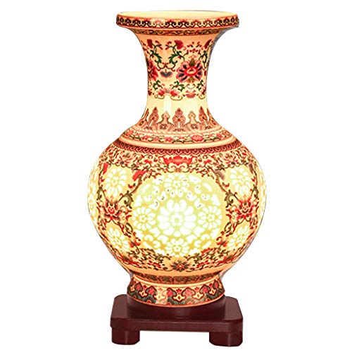 GHW Lámpara de Mesa de jarrón Huecas, lámpara de mesita de Cama cálida de la habitación de la habitación de la Sala de Estar, lámpara de Mesa China Decorativa led (Color : Rojo)