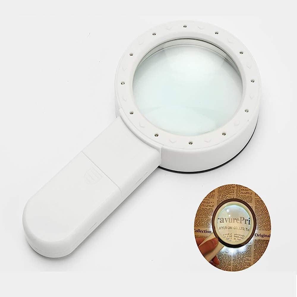 Lupa Portátil con Luz, Lupa Grande De Mano De 30 Aumentos, Lupa Iluminada con 12 Led para Personas Mayores, para Leer, Inspeccionar Monedas, Joyas, Etc.