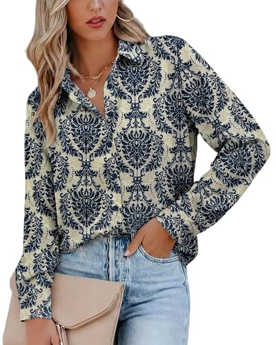 Image of Magritta Women's Shirts Fashion Casual Loose Fit Long Sleeve Button Down Lightweight Collared Blouse Tops