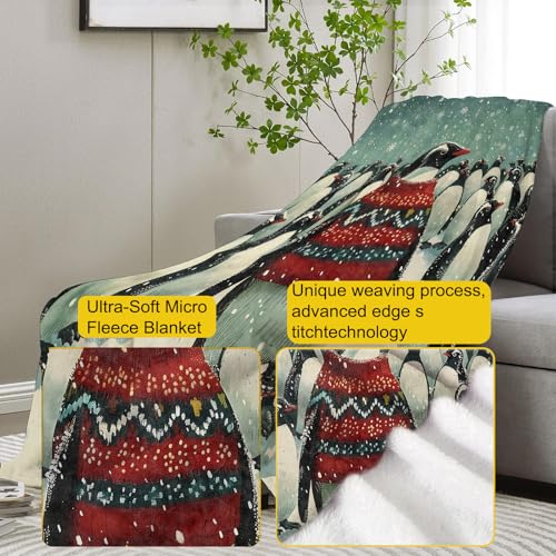 Couverture pingouin coloré 127x152 cm pour décoration de Noël et canapé