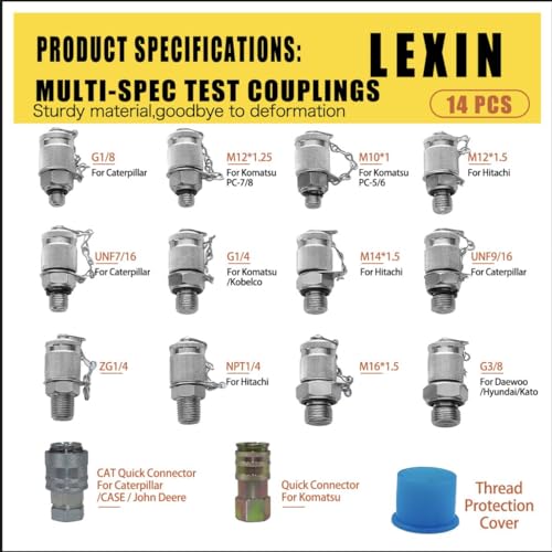 Image of LX Hydraulic Pressure Test Kit, 100 /250 /400 /600bar, 1500 /4000 /6000 /9000PSI, 4 Gauges 14 Test Couplings 4 Test Hoses, Hydraulic Gauge Kit with Aluminium Carrying Case for Excavator