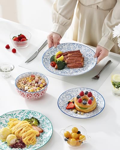 Image of vancasso SELENE Plates and Bowls Set for 4, 12 Pieces Dinnerware Sets, Mircowave and Dishwasher Safe Dishes Set, Porcelain Pastel Dinnerware