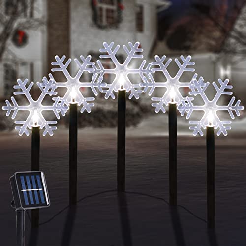 Vogvog Christmas Snowflake Lights, 5 Pack Solar Christmas Pathway Markers With Cool White Fairy Lights For Outdoor Holiday Walkway Patio Garden Christmas Decorations #TOP6