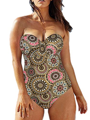 American Trends One Piece Womens Bathing Suits Sexy Bathing Suit Cover Ups Plus Size Swimsuits For Women Tummy Control Brown Floral 10-12 #TOP17