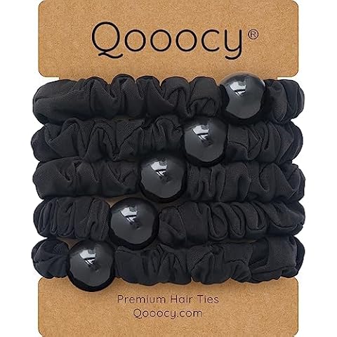 Qooocy Hair Tie Bracelets, Hair Ties for Women Girl, Ponytail Holders for Thick Hair, Superior Strong Stretchy Braided Hair Ties, No Slip Damage Crease Hair Bands-8Pcs, Black Cover