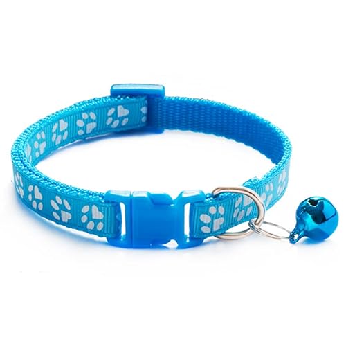 Seven Fox 猫 ネコ 犬 首輪 鈴付き 肉球柄 19色 カワイイ 子猫 かわいい 犬 (水色)