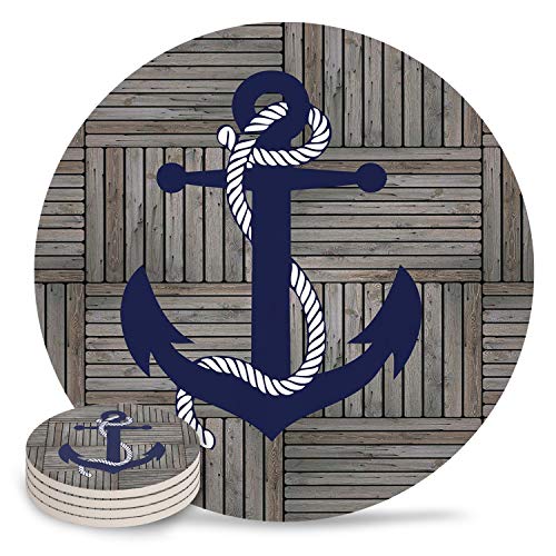 Ceramic Coasters Set Of 4, Vintage Retro Nautical Anchor Navy Absorbent Stone Drink Coaster With Non-Slip Cork Back And No Holder For Cups #TOP1