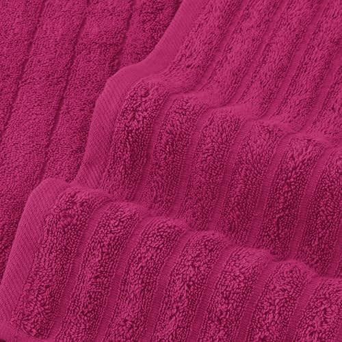 Image of Elegant Comfort 100% Turkish Cotton Corduroy Ribbed Luxury Bath Towels 6-Piece Set, Premium Feel - Quick Dry, Highly Absorbent, Contains 2 Bath Towels, 2 Hand Towels, and 2 Washcloths, Hot Pink