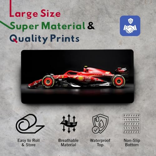 Image of Moto Edition Desk Mat 23x11 Inch - Racing-Themed Keyboard & Mouse Pad for Office, Home & Gaming | Non-Slip Rubber Base, Waterproof Surface, Supercar & Bike Inspired Table Mat (Red Formula)