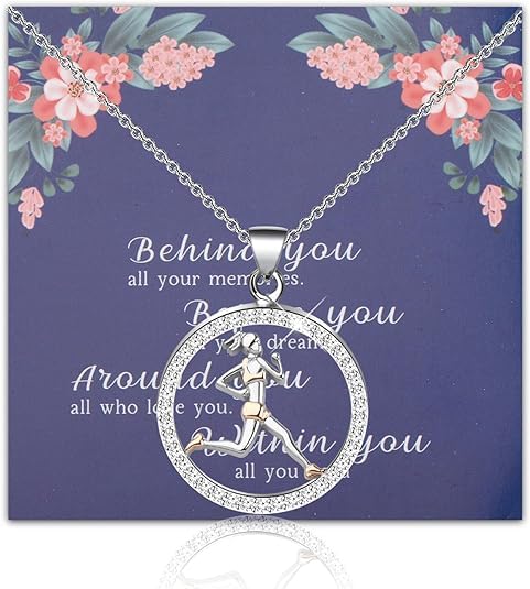 FEELMEM Runner Necklace Marathon Lover Gift Running Girl Pendant Necklace Cross Country Running Track Gift Runner Training Gift