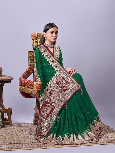 Image of Jaanvi fashion Women's Pasapalli Design Sambalpuri Silk Saree with Swarovski Work & Blouse Piece