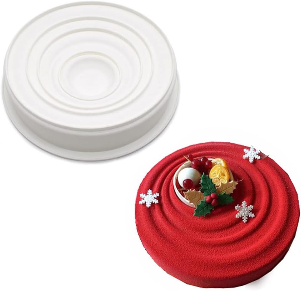 HOMUT 8.7inch Silicone Mousse Cake Mold Durable Round Ripple Pan for Chiffon Cake Sugar Rainbow Cake Bakery Dessert Store Wedding Cakes Festival Cakes Baking Tools White