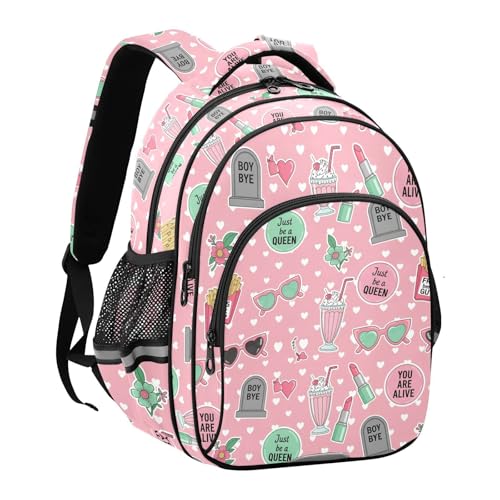 Emelivor Pink Hearts Glasses Kids Backpack School Cute Bookbag Toddler Backpacks Daypacks Bag for Boys Girls,S2
