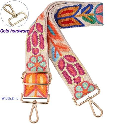 Image of Wide Purse straps Crochet Flower replacement crossbody for Handbag Adjustable Embroidery Knit Guitar Shoulder strap