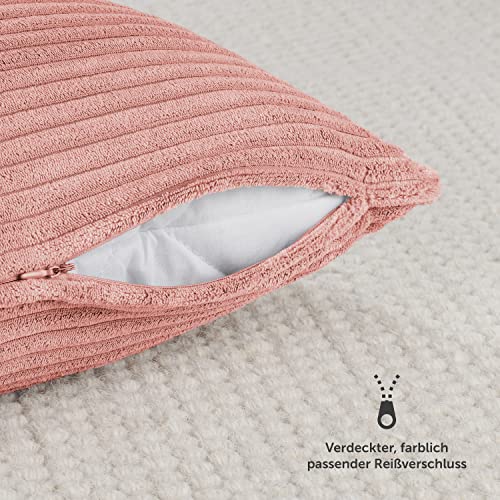 Blumtal 2er Set Kissenbezug 40x40 cm Kord - Zierkissenbezug, Kissenhülle mit verstecktem Reißverschluss, als Sofakissen, Couchkissen oder Dekokissen, Misty Rose - Rosa - Image 3