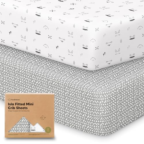 Image of Pack and Play Sheets Fitted - 2-Pack Mini Crib Sheets for Pack N Play Mattress 38x26, Soft & Cozy, Neutral Toddler Playard Bedding, Snug Fitted Mini Baby Crib Mattress Cover Boy, Girl (Nordic)