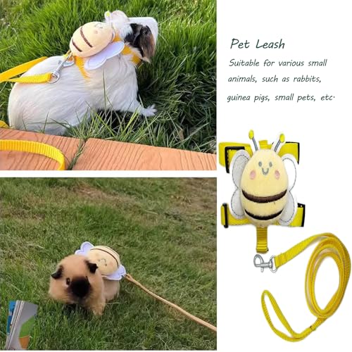 Image of 4 Sets Leash Set Small Pet Cute Vest Harness Leash and Adjustable Bunny Rabbit Harness with Decoration for Bunny Ferret Small Pets(Bees)
