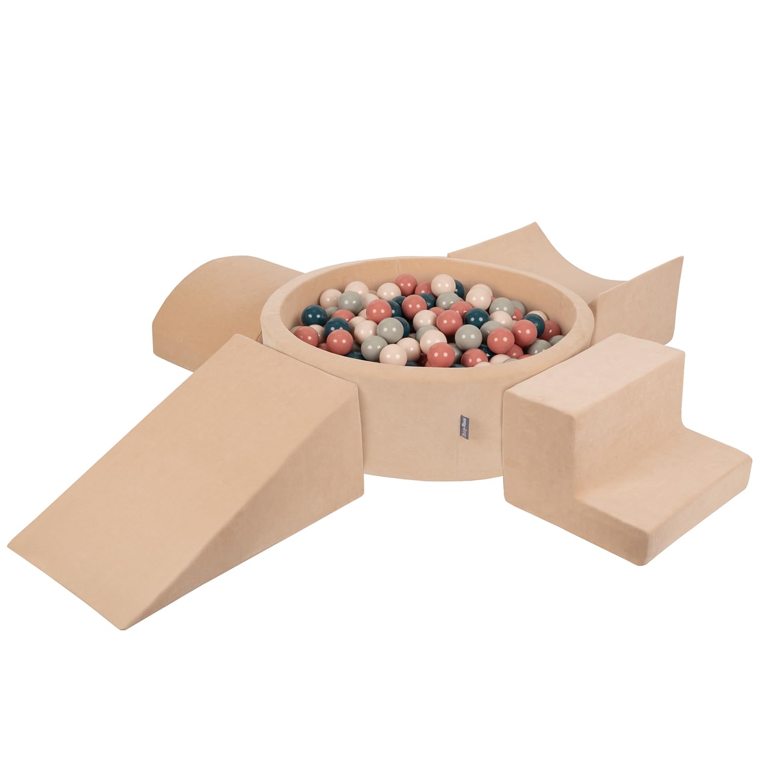 KiddyMoon Parque Terciopelo Infantil De Espuma con Rodondo Piscina De Bolas Piscina (200 Bolas) + Version 5 para Niños, Beige De Arena: Turquesa Oscuro/Beige Pastel/Gris Verde/Salmón